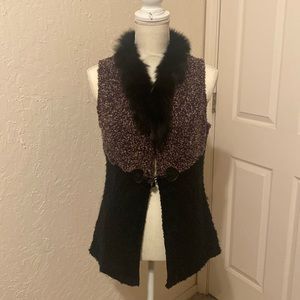NWOT- Fur trimmed boucle vest size small - black snd purple